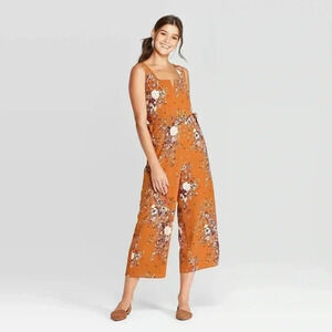 4/$25 NWT Xhilaration Floral Square Neck Sleeveless Tie Front Cropped Jumpsuit S